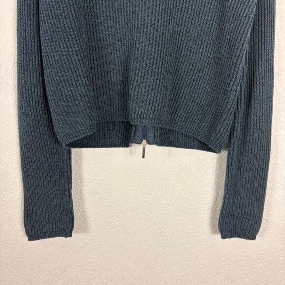 Max Mara Leisure Blue & Green Ribbed Knit Cotton Zip Up Sweater Size Large - Picture 10 of 11